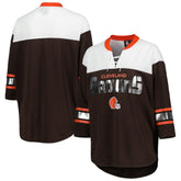 Cleveland Browns G-III 4Her by Carl Banks Women's Double Team 3/4-Sleeve Lace-Up T-Shirt - Brown/White - NFL