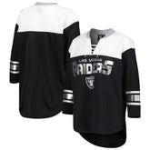 Las Vegas Raiders G-III 4Her by Carl Banks Women's Double Team 3/4-Sleeve Lace-Up T-Shirt - Black/White - NFL