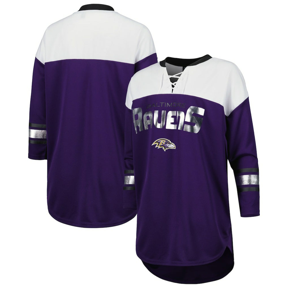 Baltimore Ravens G-III 4Her by Carl Banks Women's Double Team 3/4-Sleeve Lace-Up T-Shirt - Purple/White - NFL