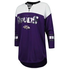 Baltimore Ravens G-III 4Her by Carl Banks Women's Double Team 3/4-Sleeve Lace-Up T-Shirt - Purple/White - NFL