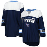 Tennessee Titans G-III 4Her by Carl Banks Women's Double Team 3/4-Sleeve Lace-Up T-Shirt - Navy/White - NFL