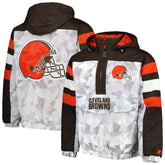 Cleveland Browns Starter Thursday Night Gridiron Raglan Half-Zip Hooded Jacket - White/Brown - NFL