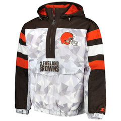 Cleveland Browns Starter Thursday Night Gridiron Raglan Half-Zip Hooded Jacket - White/Brown - NFL