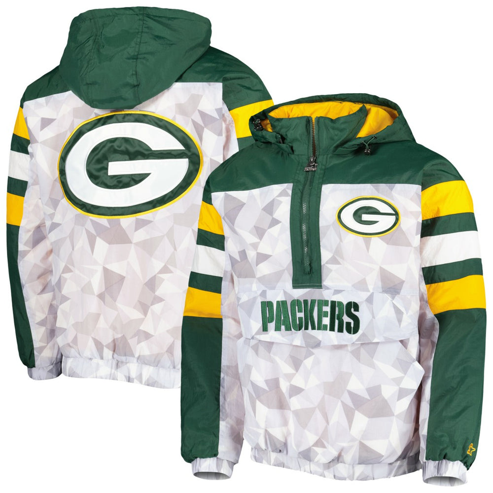 Green Bay Packers Starter Thursday Night Gridiron Raglan Half-Zip Hooded Jacket - White/Green - NFL