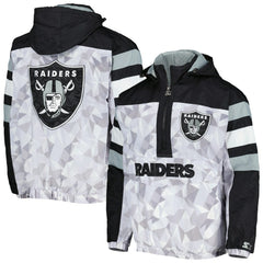 Las Vegas Raiders Starter Thursday Night Gridiron Raglan Half-Zip Hooded Jacket - White/Black - NFL
