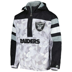 Las Vegas Raiders Starter Thursday Night Gridiron Raglan Half-Zip Hooded Jacket - White/Black - NFL