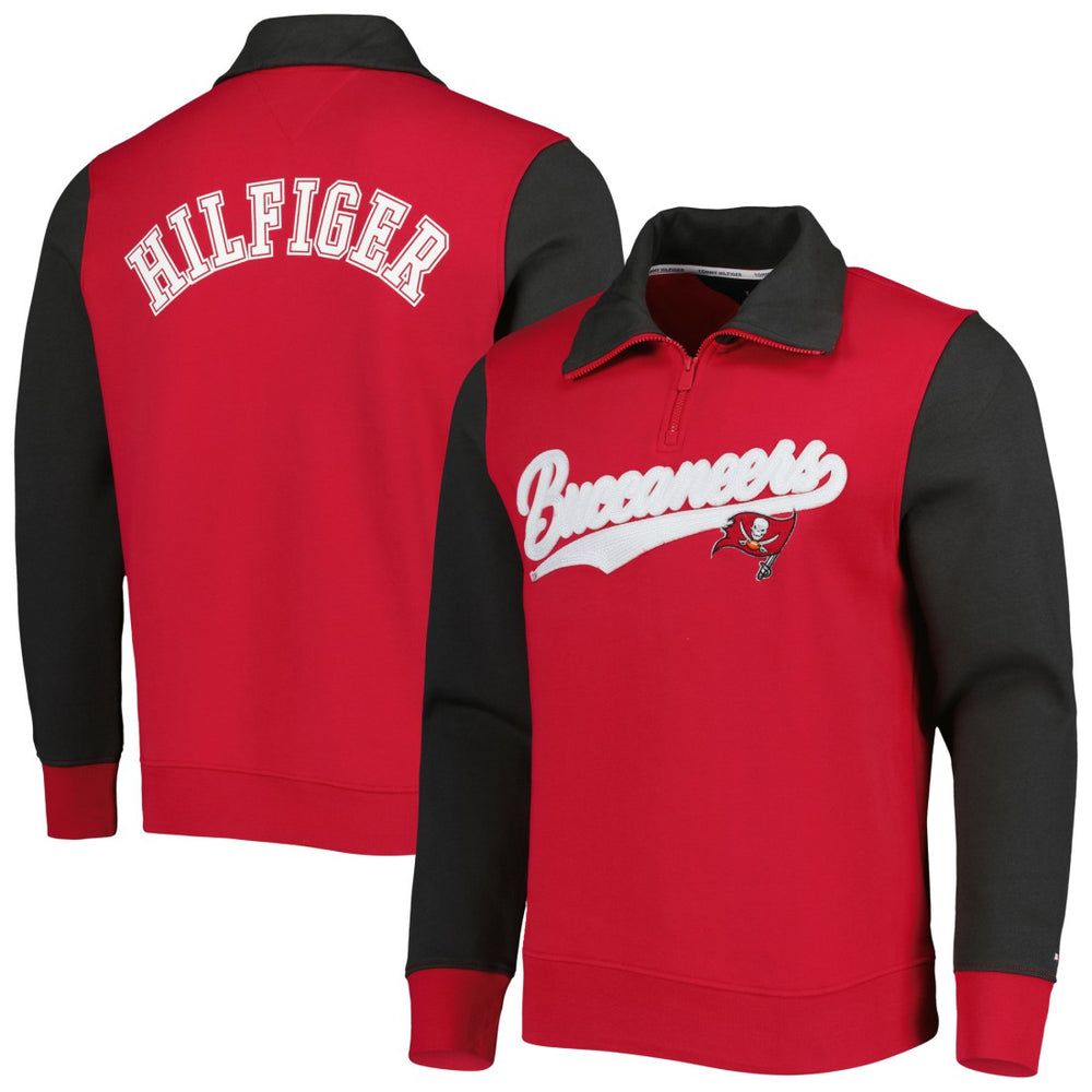 Tampa Bay Buccaneers Tommy Hilfiger Aiden Quarter-Zip Sweatshirt - Red/Pewter - NFL