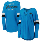 Carolina Panthers New Era Women's Athletic Varsity Lace-Up Lightweight Long Sleeve T-Shirt - Blue - NFL