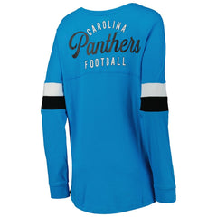 Carolina Panthers New Era Women's Athletic Varsity Lace-Up Lightweight Long Sleeve T-Shirt - Blue - NFL
