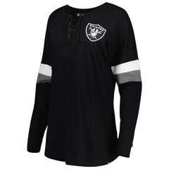 Las Vegas Raiders New Era Women's Athletic Varsity Lace-Up Lightweight Long Sleeve T-Shirt - Black - NFL