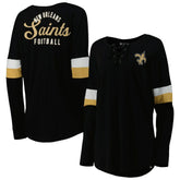 New Orleans Saints New Era Women's Athletic Varsity Lace-Up Lightweight Long Sleeve T-Shirt - Black - NFL