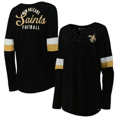 New Orleans Saints New Era Women's Athletic Varsity Lace-Up Lightweight Long Sleeve T-Shirt - Black - NFL