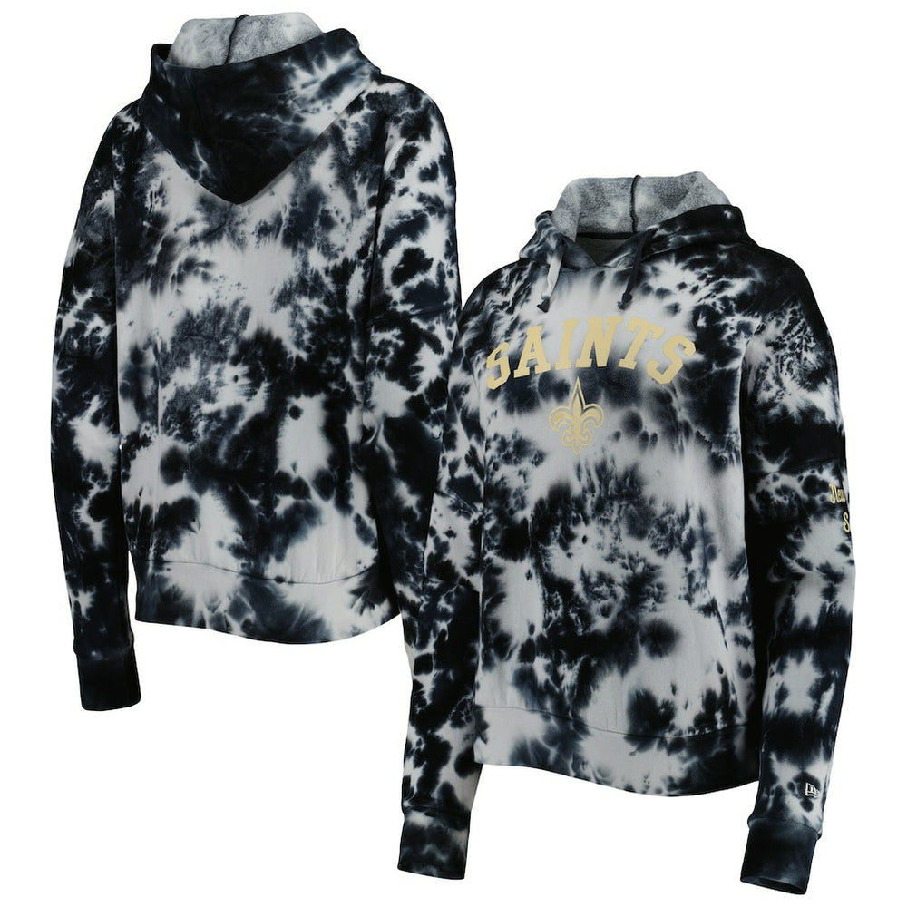 New Orleans Saints New Era Women's Cloud Dye Fleece Pullover Hoodie - Black - NFL