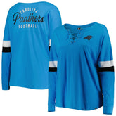 Carolina Panthers New Era Women's Plus Size Athletic Varsity Lace-Up V-Neck Long Sleeve T-Shirt - Blue - NFL