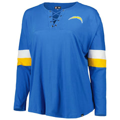 Los Angeles Chargers New Era Women's Plus Size Athletic Varsity Lace-Up V-Neck Long Sleeve T-Shirt - Powder Blue - NFL