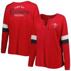 Tampa Bay Buccaneers New Era Women's Plus Size Athletic Varsity Lace-Up V-Neck Long Sleeve T-Shirt - Red - NFL
