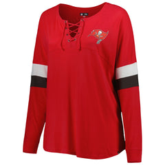 Tampa Bay Buccaneers New Era Women's Plus Size Athletic Varsity Lace-Up V-Neck Long Sleeve T-Shirt - Red - NFL