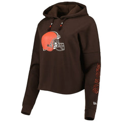 Cleveland Browns New Era Women's Foil Sleeve Pullover Hoodie - Brown - NFL