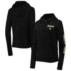 New Orleans Saints New Era Women's Reverse Space-Dye Full-Zip Hoodie - Black - NFL