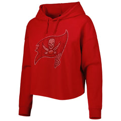 Tampa Bay Buccaneers Cuce Women's Crystal Logo Cropped Pullover Hoodie - Red - NFL