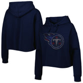 Tennessee Titans Cuce Women's Crystal Logo Cropped Pullover Hoodie - Navy - NFL