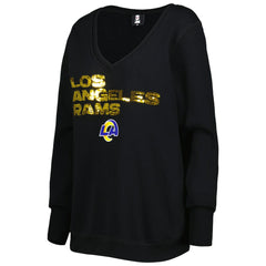 Los Angeles Rams Cuce Women's Sequin Logo V-Neck Pullover Sweatshirt - Black - NFL