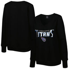 Tennessee Titans Cuce Women's Sequin Logo V-Neck Pullover Sweatshirt - Black - NFL