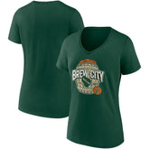 Fanatics Milwaukee Bucks Women's Hometown Collection Brew City V-Neck T-Shirt Hunter Green