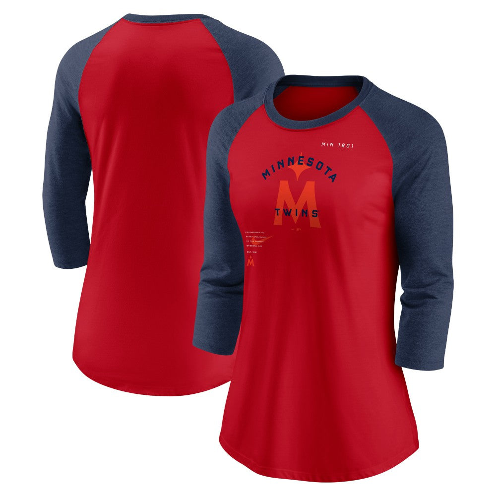 Minnesota Twins Nike Women's Next Up Tri-Blend Raglan 3/4-Sleeve T-Shirt Discount