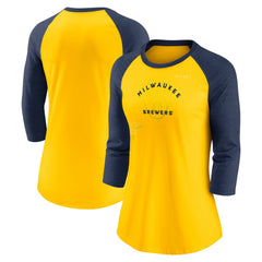 Milwaukee Brewers Nike Women's Next Up Tri-Blend Raglan 3/4-Sleeve T-Shirt Outlet