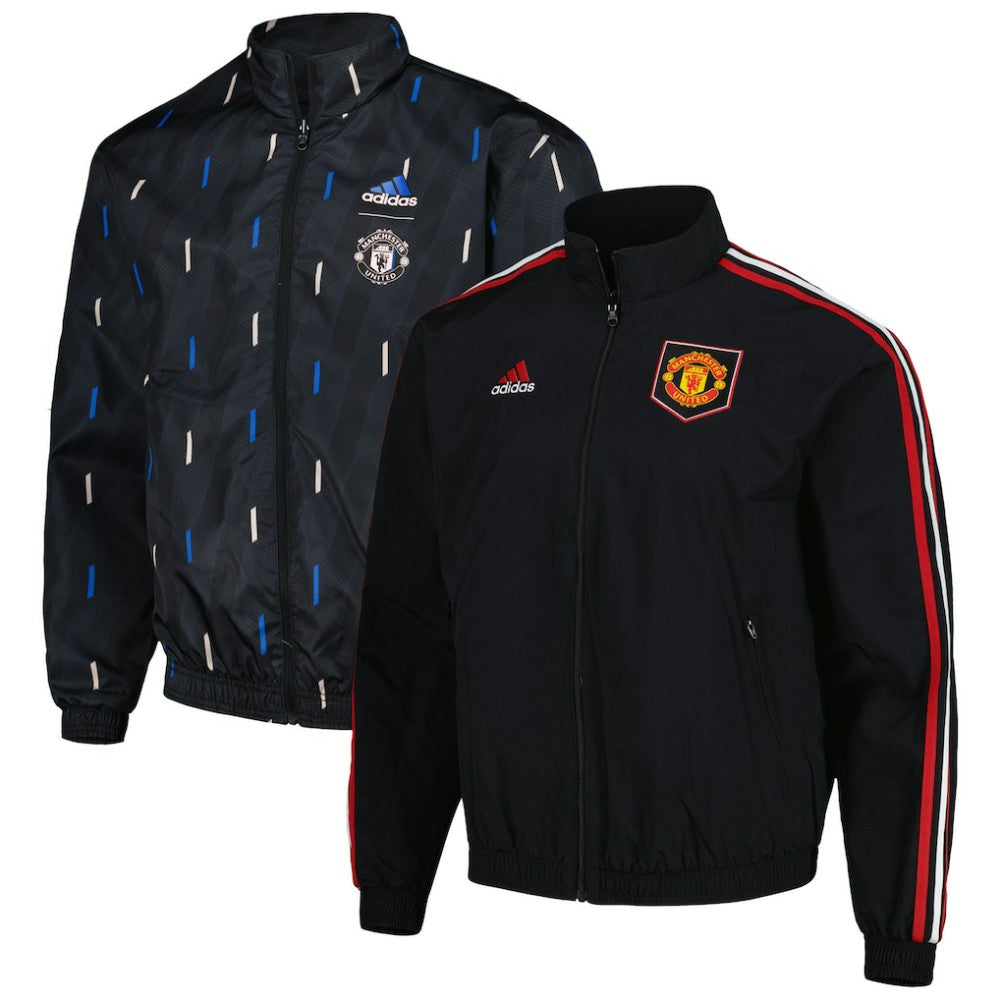 Adidas - Manchester United 2022/23 On-Field Team Logo Anthem Reversible Full-Zip Jacket - Black