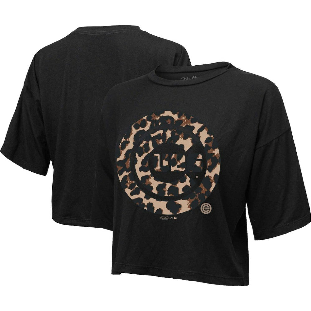Chicago Cubs Majestic Threads Women's Leopard Cropped T-Shirt for sale