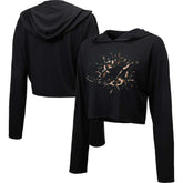 Miami Dolphins Majestic Threads Women's Leopard Cropped Pullover Hoodie - Black - NFL