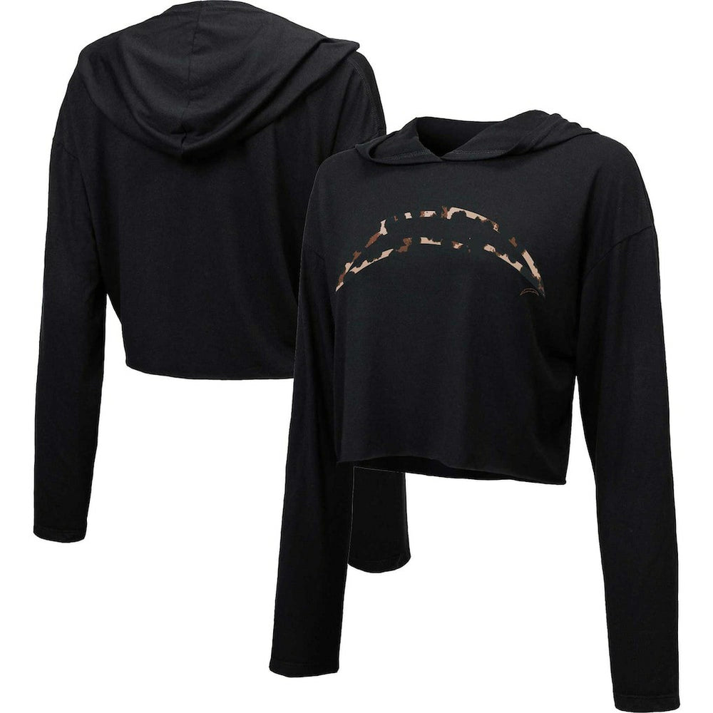 Los Angeles Chargers Majestic Threads Women's Leopard Cropped Pullover Hoodie - Black - NFL