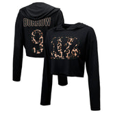 Joe Burrow Cincinnati Bengals Majestic Threads Women's Leopard Player Name & Number Long Sleeve Cropped Hoodie - Black - NFL