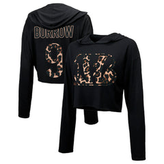 Joe Burrow Cincinnati Bengals Majestic Threads Women's Leopard Player Name & Number Long Sleeve Cropped Hoodie - Black - NFL