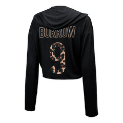 Joe Burrow Cincinnati Bengals Majestic Threads Women's Leopard Player Name & Number Long Sleeve Cropped Hoodie - Black - NFL