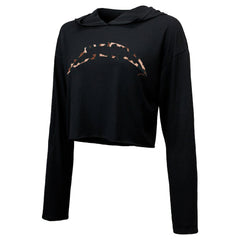 Justin Herbert Los Angeles Chargers Majestic Threads Women's Leopard Player Name & Number Long Sleeve Cropped Hoodie - Black - NFL