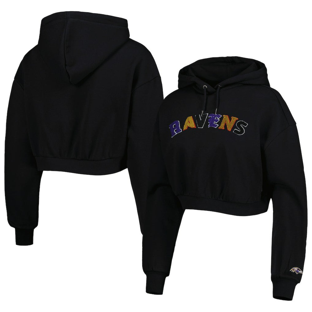 Baltimore Ravens The Wild Collective Women's Cropped Pullover Hoodie - Black - NFL