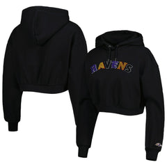 Baltimore Ravens The Wild Collective Women's Cropped Pullover Hoodie - Black - NFL