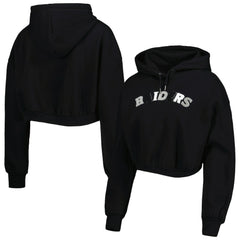 Las Vegas Raiders The Wild Collective Women's Cropped Pullover Hoodie - Black - NFL
