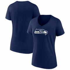 Seattle Seahawks Women's Icon Primary Logo V-Neck T-Shirt - College Navy - Fanatics