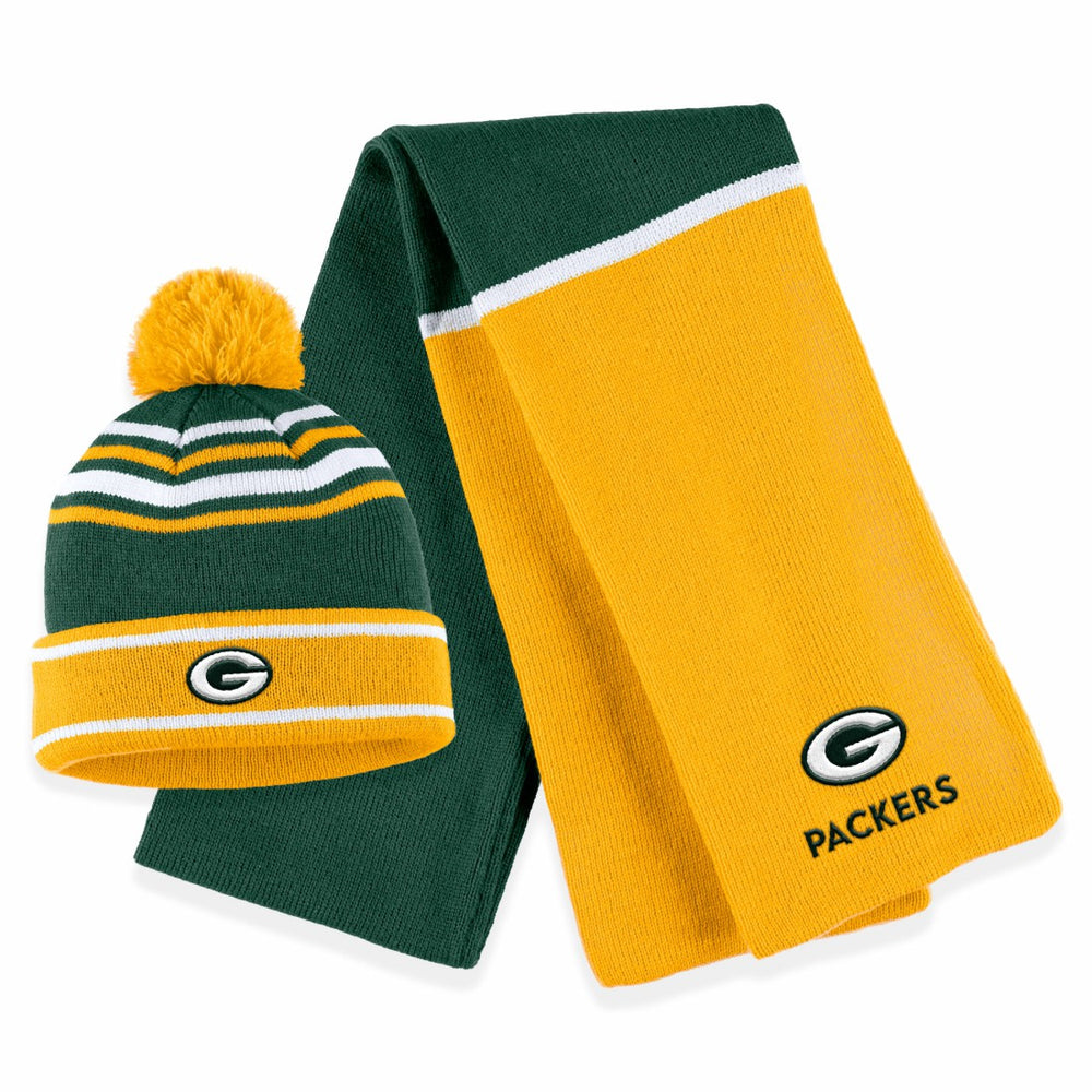 Green Bay Packers WEAR by Erin Andrews Women's Colorblock Cuffed Knit Hat with Pom and Scarf Set - Green - NFL