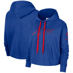 Nike Philadelphia 76ers Women's Split Flip Courtside Cropped Pullover Hoodie Royal