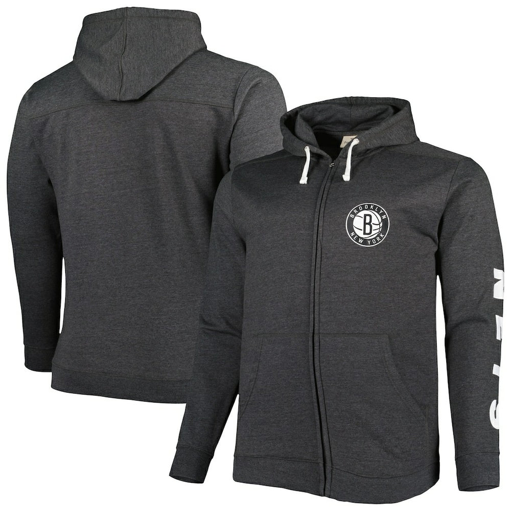 Fanatics Brooklyn Nets Big & Tall Down and Distance Full-Zip Hoodie Heathered Black