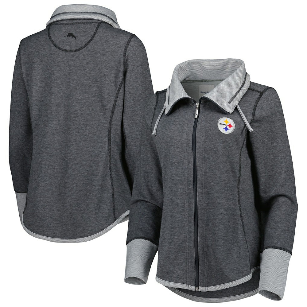 Pittsburgh Steelers Women's Sport Sun Fade Full-Zip Sweatshirt - Heathered Black - Tommy Bahama