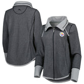 Pittsburgh Steelers Women's Sport Sun Fade Full-Zip Sweatshirt - Heathered Black - Tommy Bahama