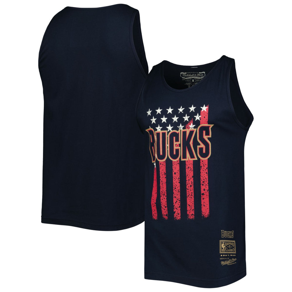 Mitchell & Ness Milwaukee Bucks Hardwood Classics Americana Stars and Stripes Tank Top Navy