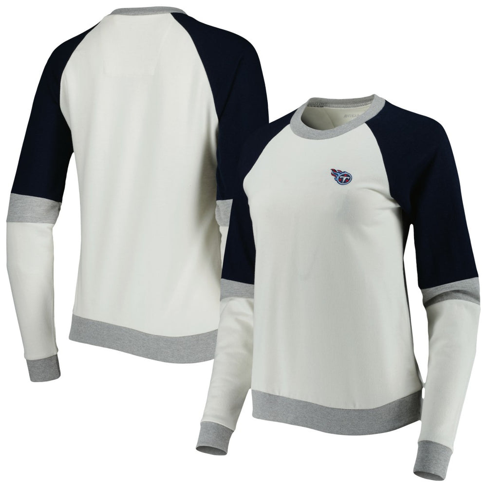 Tennessee Titans Antigua Women's Avenue Raglan Pullover Sweatshirt - Cream/Navy - NFL
