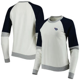 Tennessee Titans Antigua Women's Avenue Raglan Pullover Sweatshirt - Cream/Navy - NFL